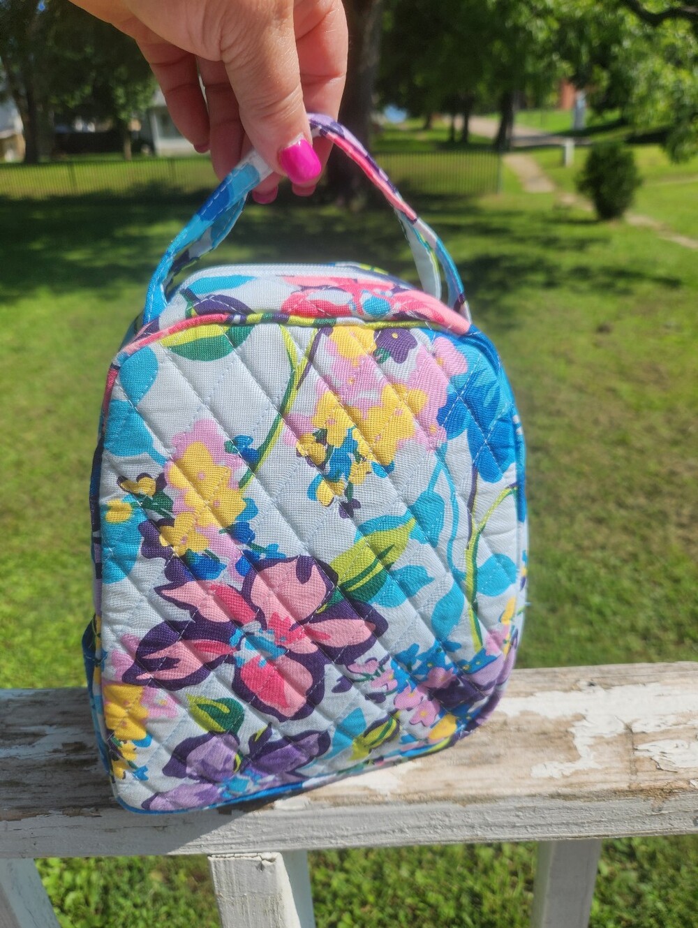 Vera Bradley Quilted Floral Lunch Bag in Blue, Purple, Pink - Picture 2 of 7